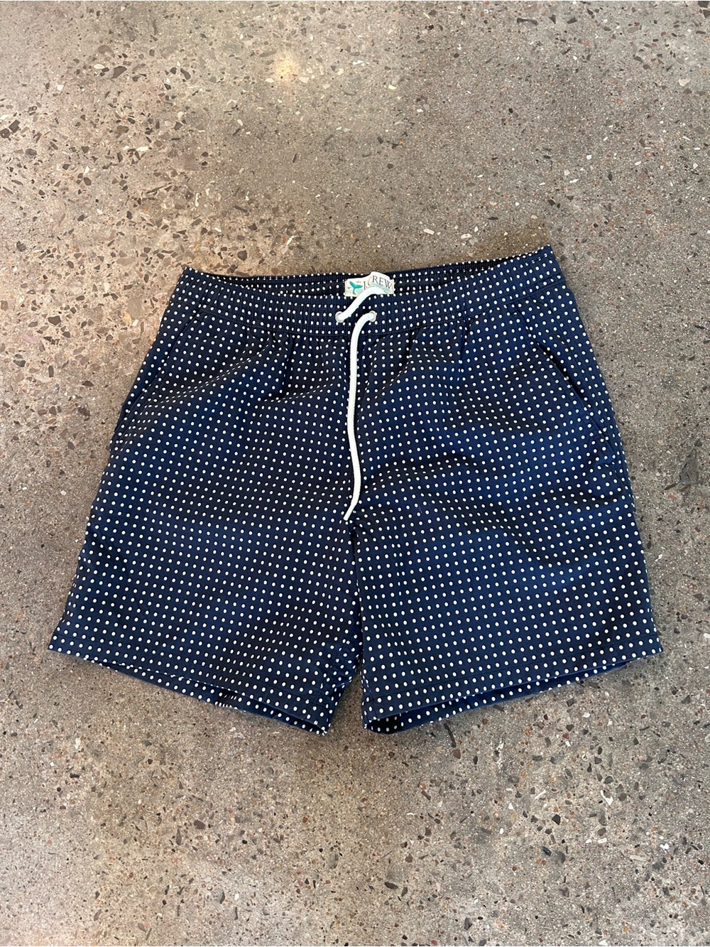 J. Crew Navy with White Microdot Drawstring Hybrid Shorts
